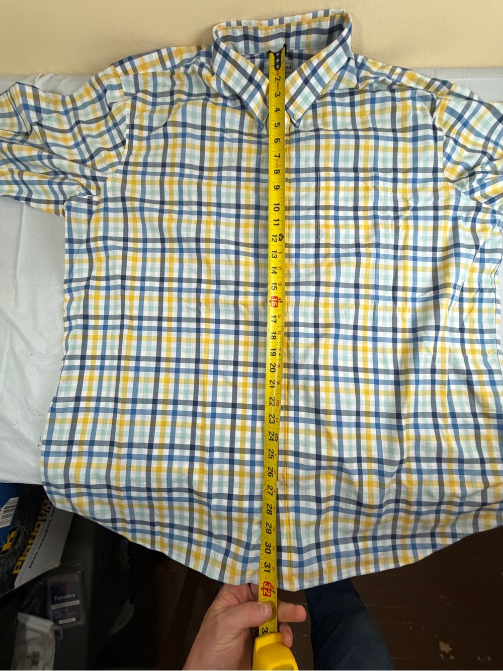 L.L. Bean Men's Yellow, Blue & White Plaid Button-Down Shirt - Picture 6 of 6